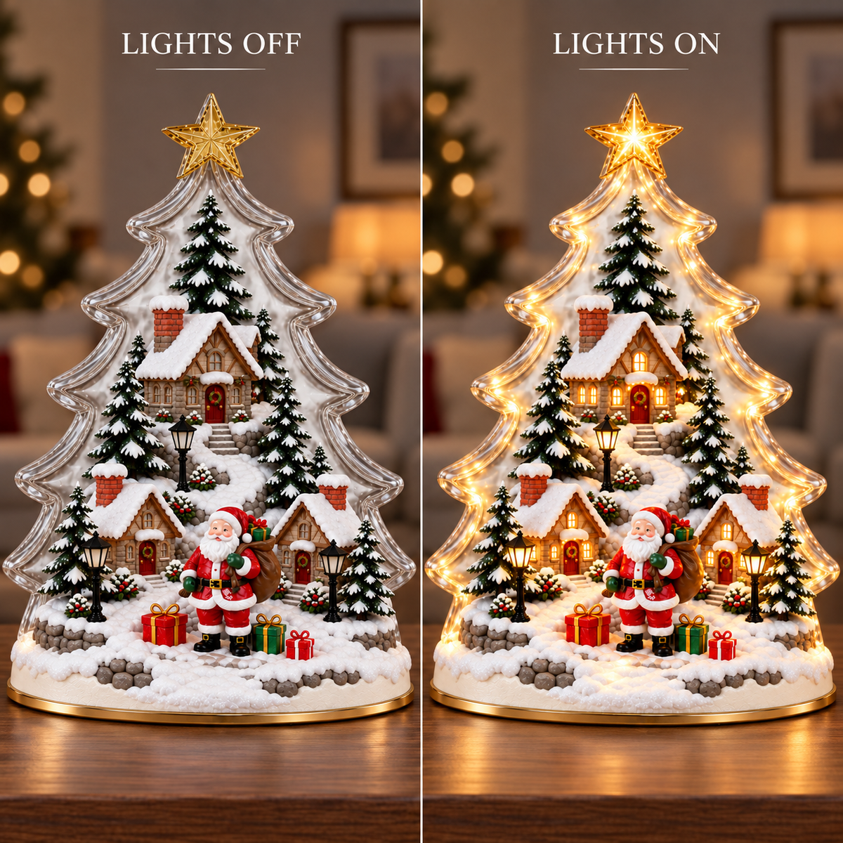 🎄 Santa’s Christmas Village Light – Glowing Tree Tabletop Decor