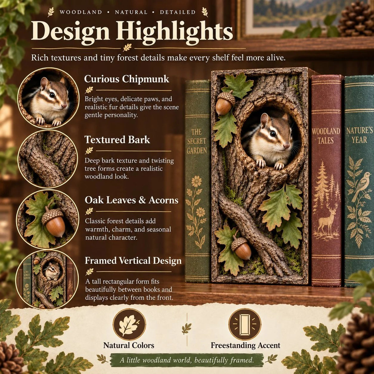 🔥LAST DAY 50% OFF - 📚Woodland Chipmunk Book Nook
