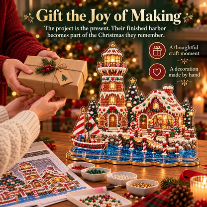 ✨ Premium Pearl Christmas Lighthouse Diamond Painting Art Kit | Luxury Flocked Canvas with Scratch-Resistant Non-Fading Pearl Beads DIY Holiday Decor 🎅⛄️❄️
