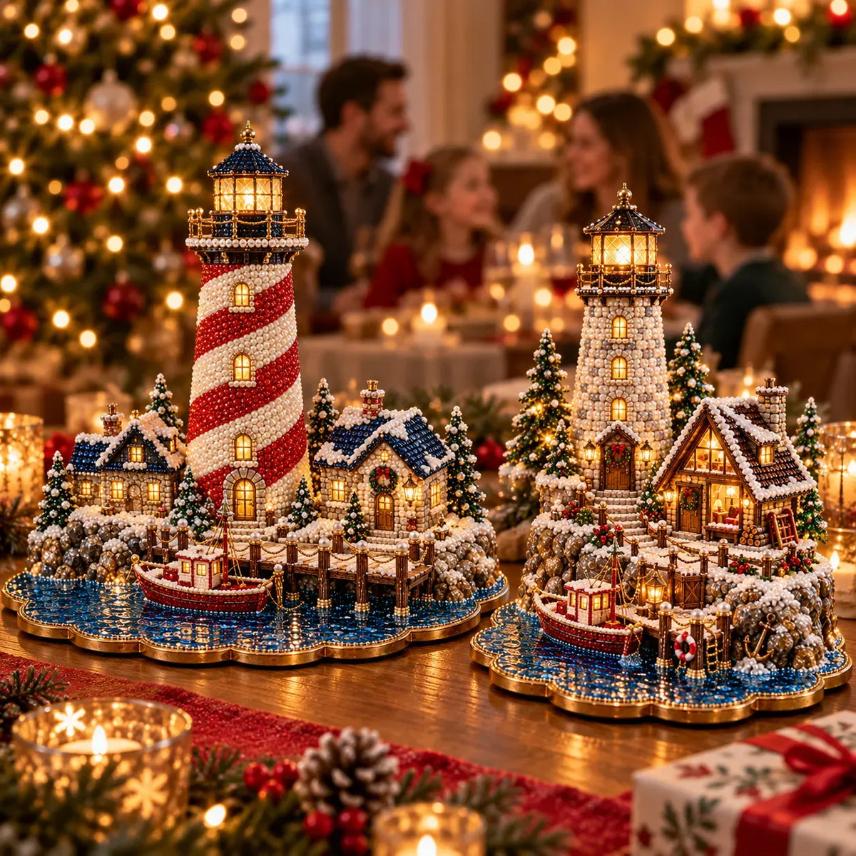 ✨ Premium Pearl Christmas Lighthouse Diamond Painting Art Kit | Luxury Flocked Canvas with Scratch-Resistant Non-Fading Pearl Beads DIY Holiday Decor 🎅⛄️❄️