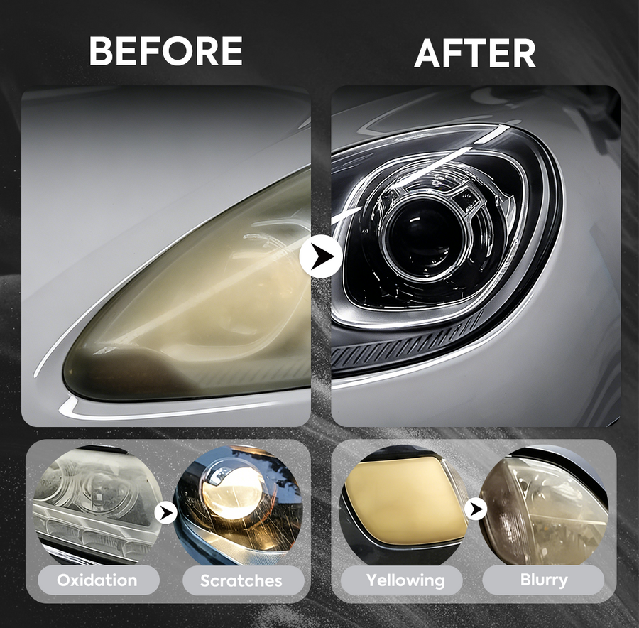 Example comparison of a hazy headlight and a clear headlight