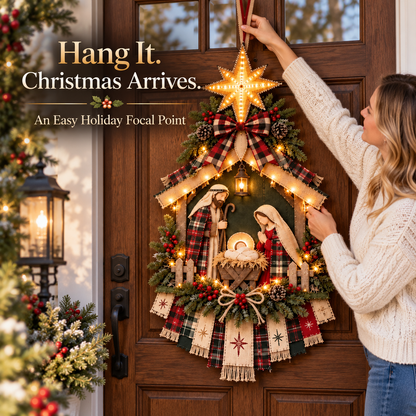 ✝️ Light-Up Christmas Nativity Door Hanger with Radiant Star 🌟