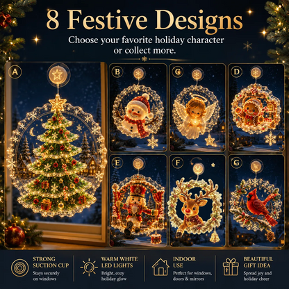 🔥HOT SALE 50% OFF✨🎄Lighted Christmas Window Decoration with Suction Cup | Warm LED Window Light with Double-Layer Design & Multiple Festive Styles Flat Version✨