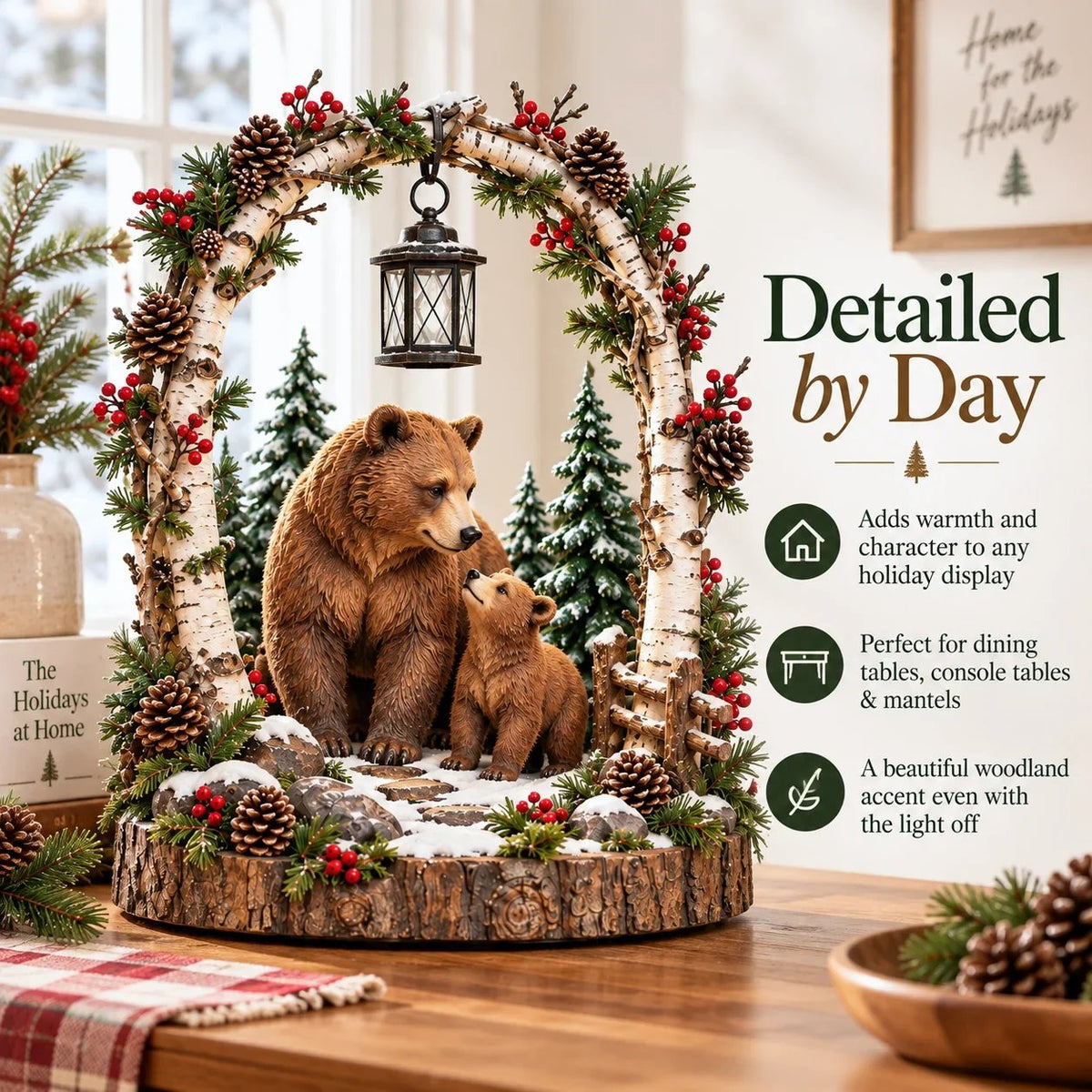 📍🔥50% OFF - 🐻Woodland Bear Family Lantern – Lighted Christmas Forest Tabletop Decor 🎄