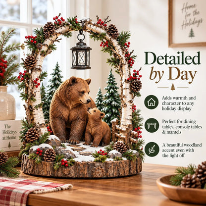 📍🔥50% OFF - 🐻Woodland Bear Family Lantern – Lighted Christmas Forest Tabletop Decor 🎄