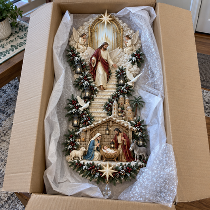 ✝️ Heaven’s Path™ – Illuminated Jesus & Nativity Stairway Christmas Wall Light