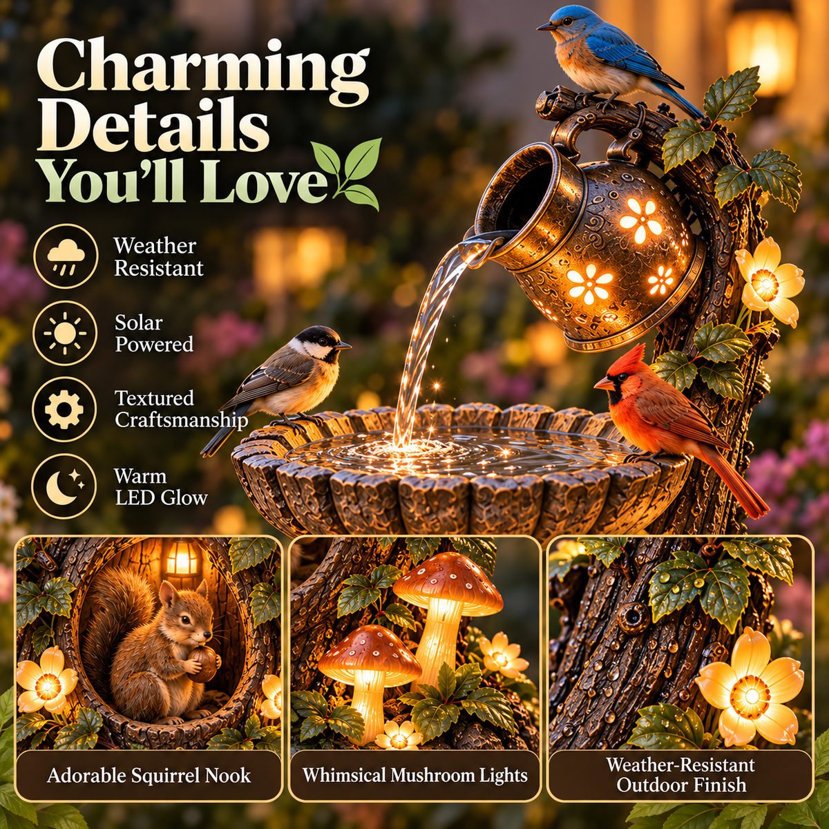 🎄 Christmas Hot Sale-🐿️ Solar Birdbath Fountain Garden Decor – A Cozy Wildlife Haven for Your Yard