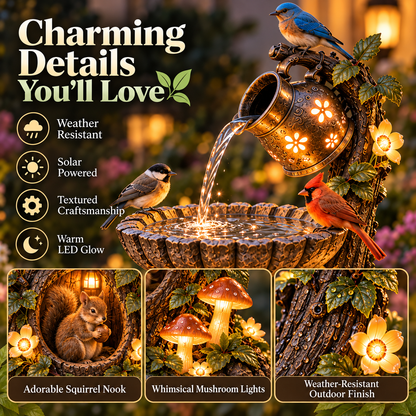 🎄 Christmas Hot Sale-🐿️ Solar Birdbath Fountain Garden Decor – A Cozy Wildlife Haven for Your Yard