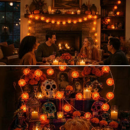 🎁Luces LED de cempasúchil para Día de Muertos | 3 m y 20 flores