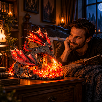 🐉 Dragon Ember Guardian™ – Illuminated Fire-Breathing Dragon Castle Lamp