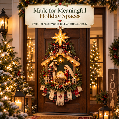 ✝️ Light-Up Christmas Nativity Door Hanger with Radiant Star 🌟
