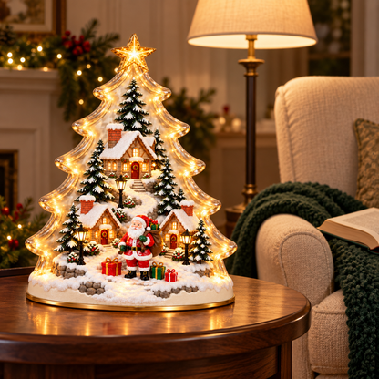 🎄 Santa’s Christmas Village Light – Glowing Tree Tabletop Decor