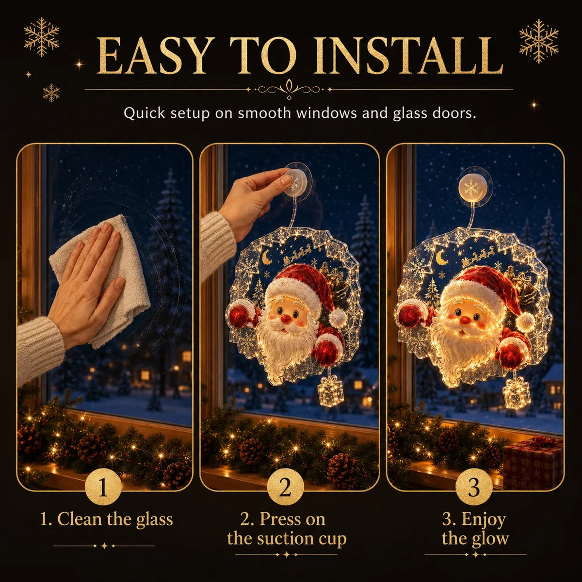 🔥HOT SALE 50% OFF✨🎄Lighted Christmas Window Decoration with Suction Cup | Warm LED Window Light with Double-Layer Design & Multiple Festive Styles Flat Version✨