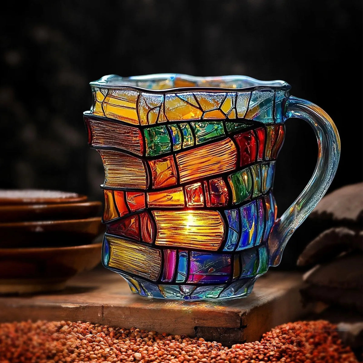 📚 StoryStack™ Book Lover Mug – Colorful Stacked-Book Coffee Cup