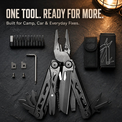 🏕️ 16-in-1 Camping Multi-Tool with Full-Size Scissors & Carrying Pouch