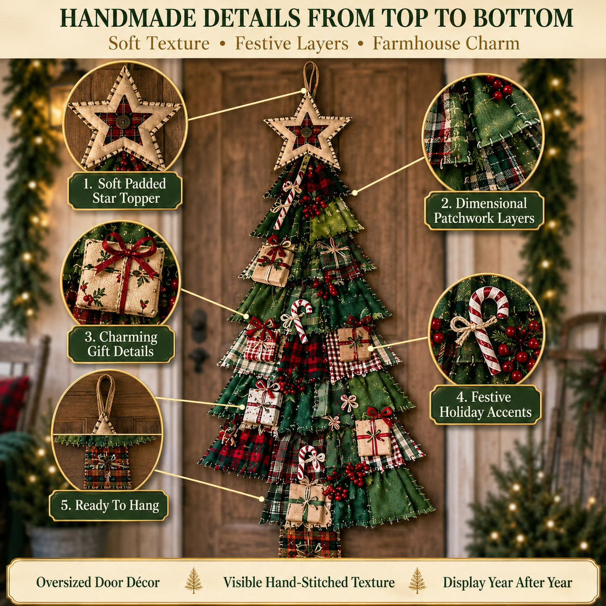 Handmade patchwork Christmas tree detail guide