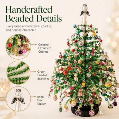 🎄 DIY Beaded Christmas Tree Kit — Warm LED Lights Included | Complete Craft Set: Crystal Beads, Angel Topper, Base & String Lights | Hand-Made Mini Tree That Looks Straight Off a Boutique Shelf | Fun Holiday Project for Kids & Family