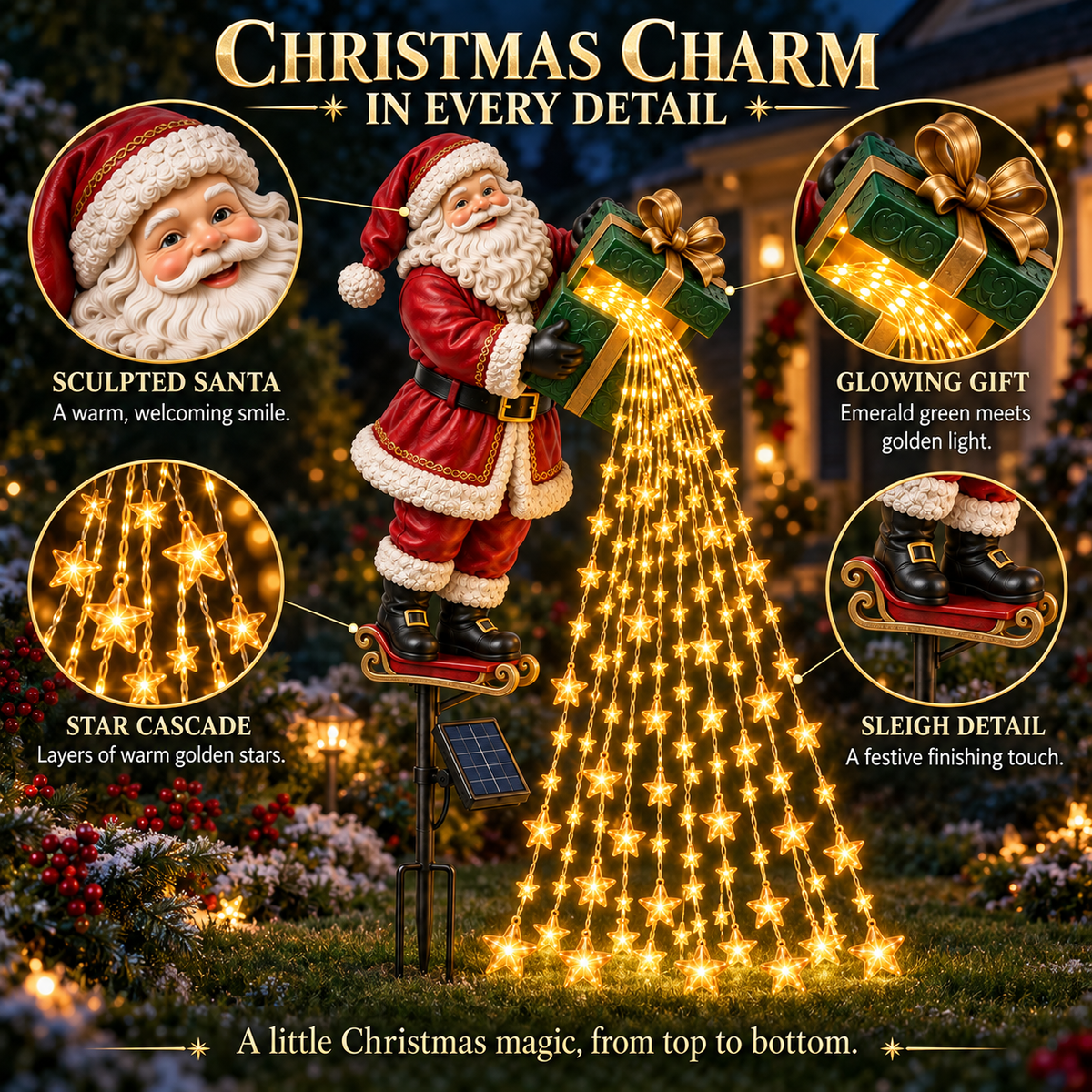 🎄 Christmas Sale ✨ Santa’s Starlight Gift Waterfall – Solar LED Garden Stake Light