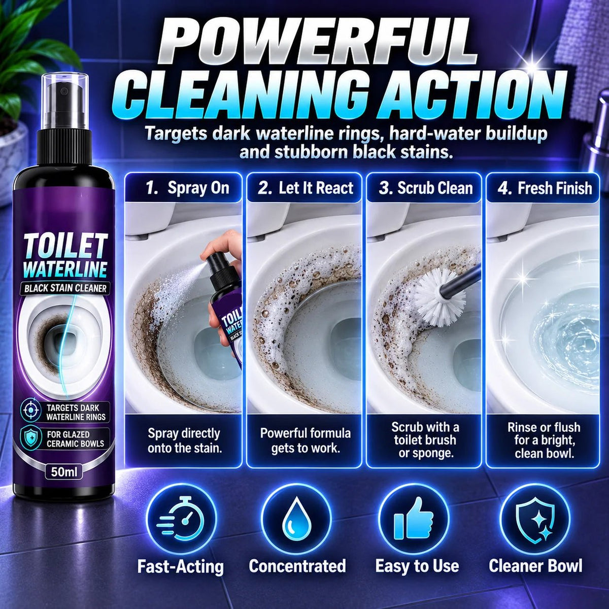 🥳2026 HOT SALE🚽🌟 Waterline Cleaner – concentrated blue gel clings to vertical stains✅