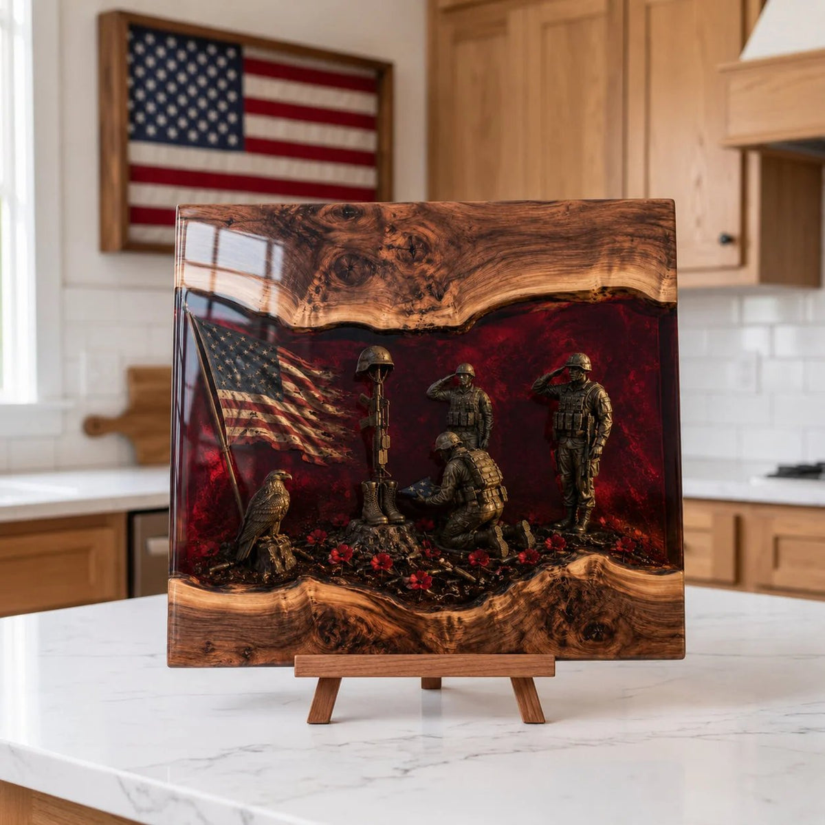 🦅 American Valor™ – Handcrafted Veteran Tribute Wooden Display