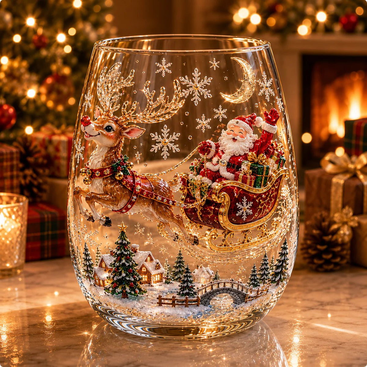 🎄Magical Christmas 3D Glass Cup Collection – Santa, Reindeer, Snowman & Christmas Tree
