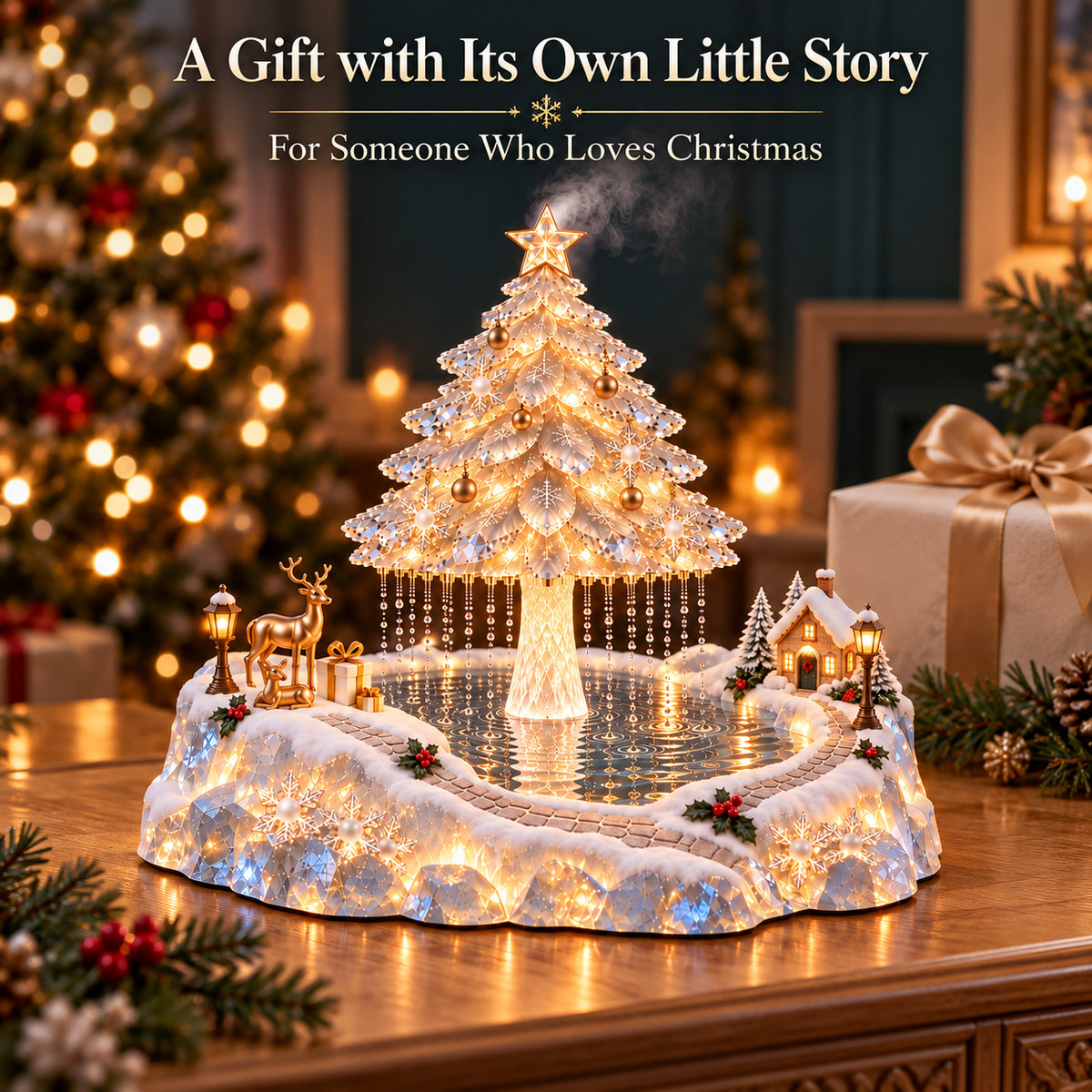 🎄 Crystal Winter Wonderland – Light-Up Christmas Tree Rain Humidifier