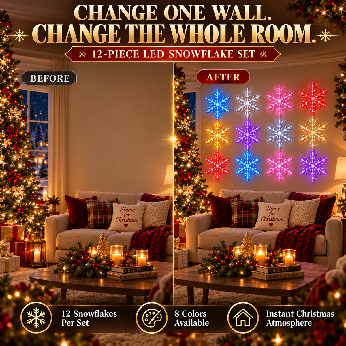 🎅🎄 Christmas Sale 49% OFF❄️LED Snowflake Wall Light Set – Remote-Controlled Christmas Winter Decor