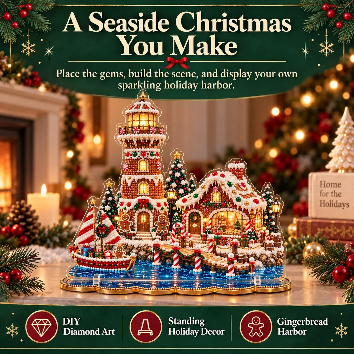 ✨ Premium Pearl Christmas Lighthouse Diamond Painting Art Kit | Luxury Flocked Canvas with Scratch-Resistant Non-Fading Pearl Beads DIY Holiday Decor 🎅⛄️❄️