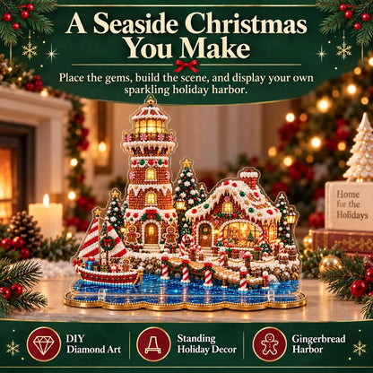 ✨ Premium Pearl Christmas Lighthouse Diamond Painting Art Kit | Luxury Flocked Canvas with Scratch-Resistant Non-Fading Pearl Beads DIY Holiday Decor 🎅⛄️❄️