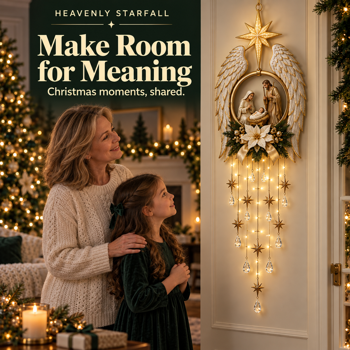 Heavenly Starfall – Angel Wings Nativity Wall Light for a Meaningful Christmas