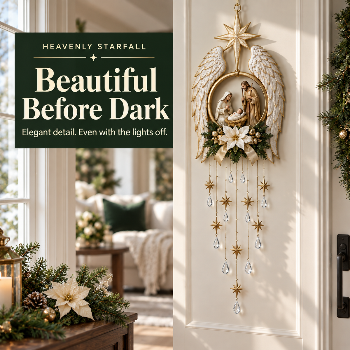 Heavenly Starfall – Angel Wings Nativity Wall Light for a Meaningful Christmas