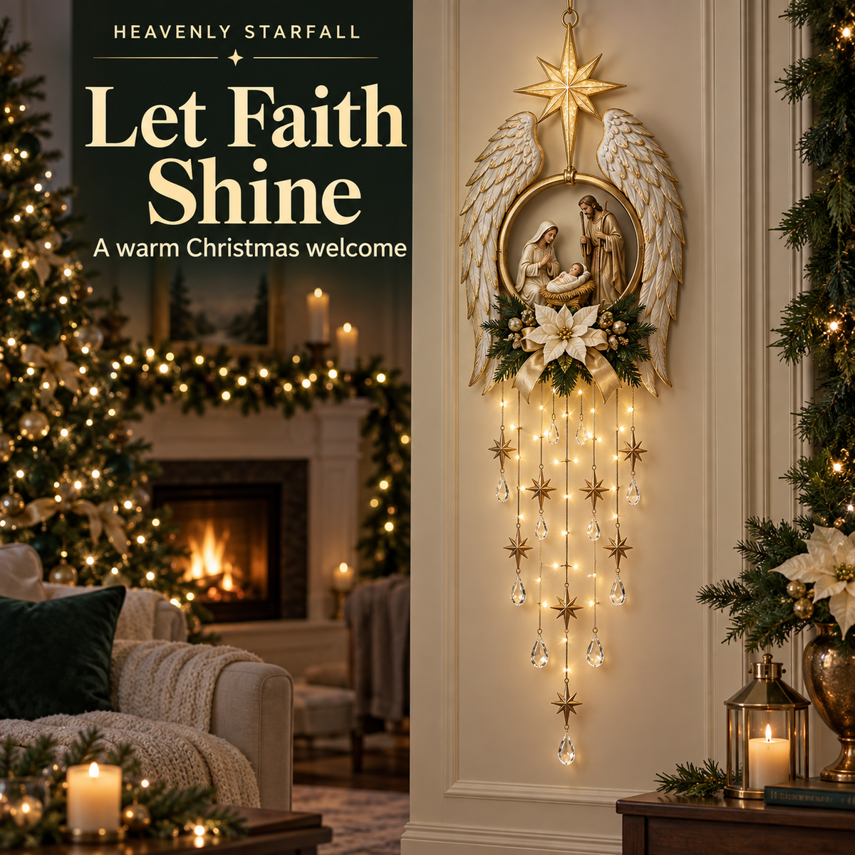 Heavenly Starfall – Angel Wings Nativity Wall Light for a Meaningful Christmas