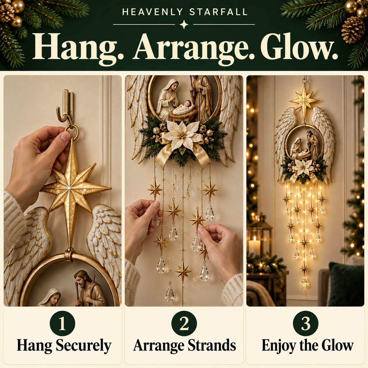 Heavenly Starfall – Angel Wings Nativity Wall Light for a Meaningful Christmas