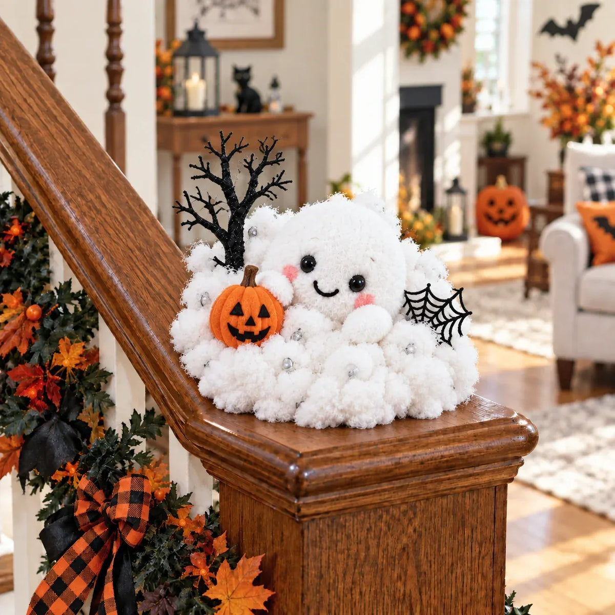 ⏳ Last Day 49% Off – 👻 Glowing Ghost Staircase Decor | 5 Playful Halloween Characters For Railings, Mantels & Entryways 🎃