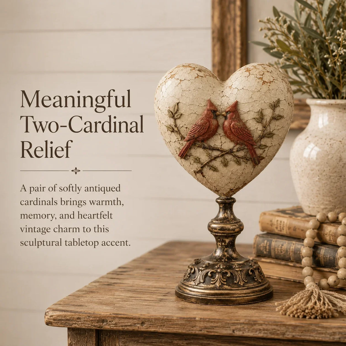 🐦 Vintage Two-Cardinal Keepsake Heart