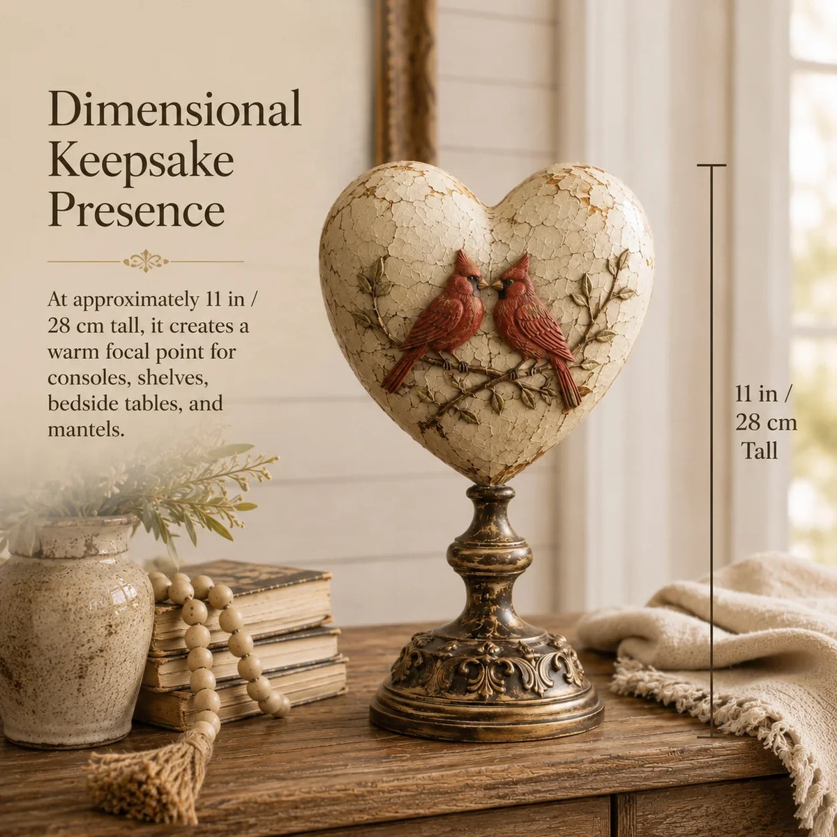 🐦 Vintage Two-Cardinal Keepsake Heart