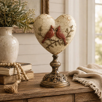 🐦 Vintage Two-Cardinal Keepsake Heart