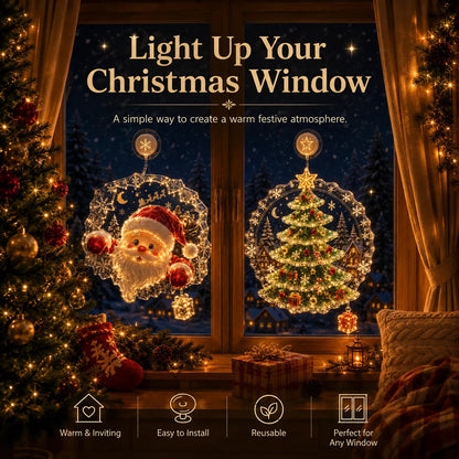 🔥HOT SALE 50% OFF✨🎄Lighted Christmas Window Decoration with Suction Cup | Warm LED Window Light with Double-Layer Design & Multiple Festive Styles Flat Version✨