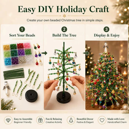 🎄 DIY Beaded Christmas Tree Kit — Warm LED Lights Included | Complete Craft Set: Crystal Beads, Angel Topper, Base & String Lights | Hand-Made Mini Tree That Looks Straight Off a Boutique Shelf | Fun Holiday Project for Kids & Family