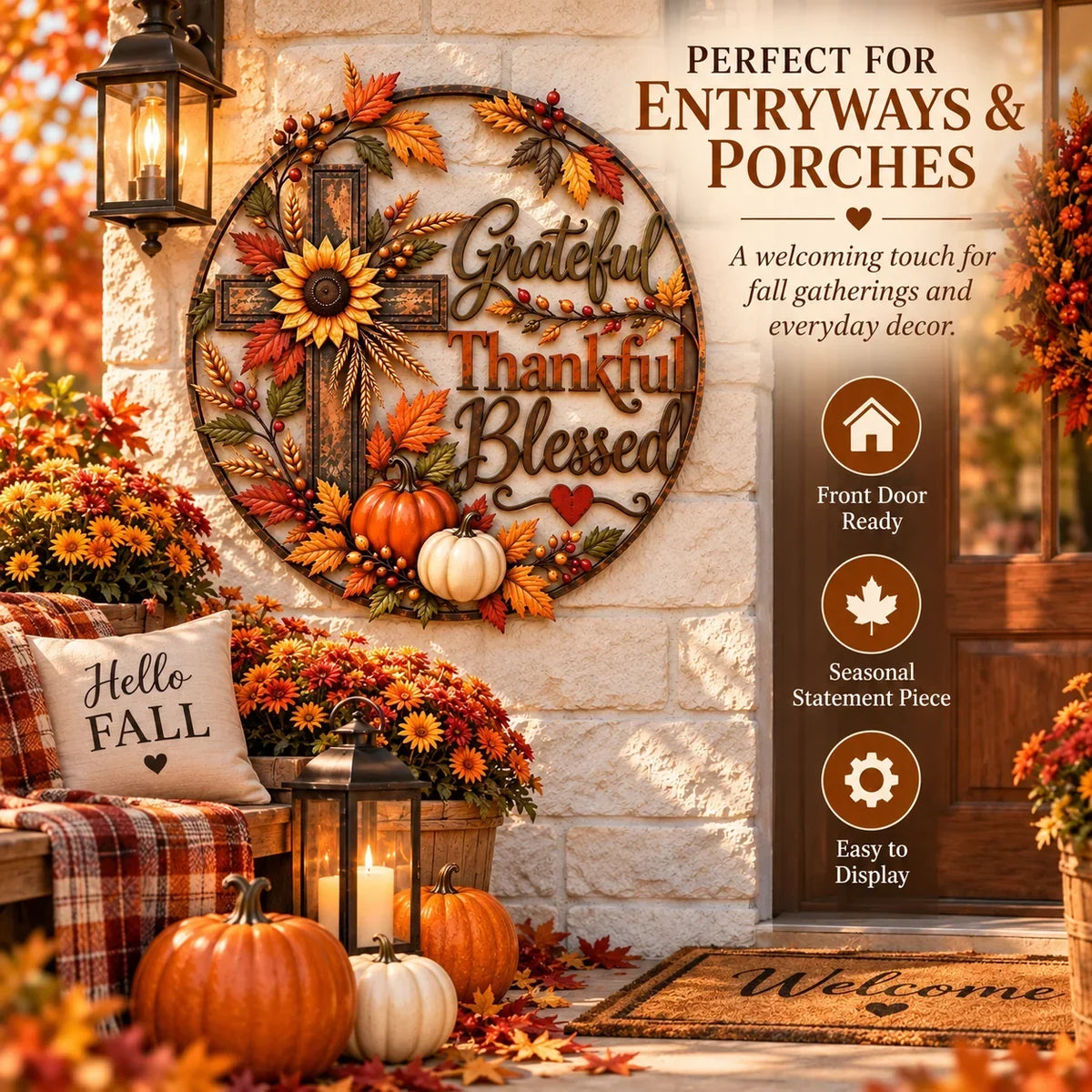 🍂 Grateful • Thankful • Blessed Fall Faith Wall Decor ✝️🌻