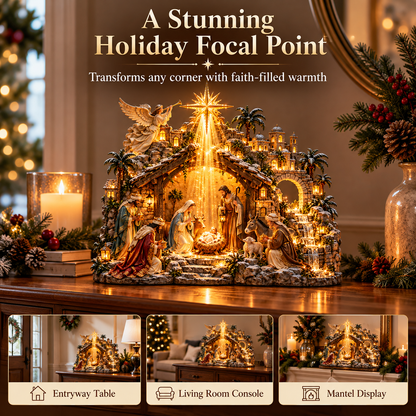 🌟 Bethlehem Starfall Nativity Village – Lighted Christmas Tabletop Décor
