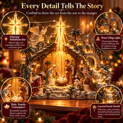 🌟 Bethlehem Starfall Nativity Village – Lighted Christmas Tabletop Décor