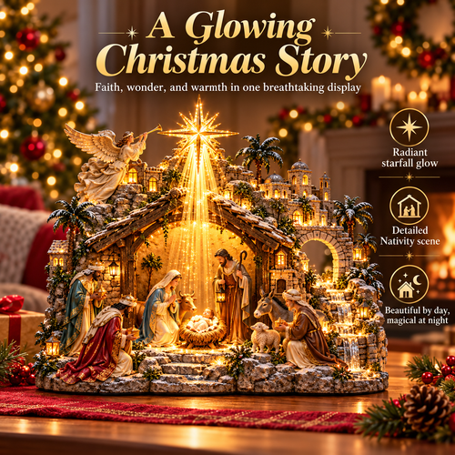 🌟 Bethlehem Starfall Nativity Village – Lighted Christmas Tabletop Décor