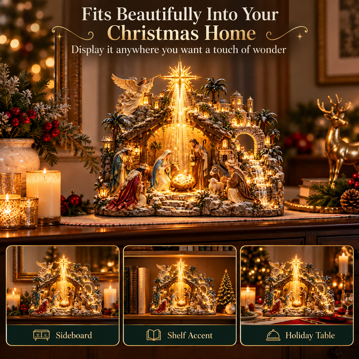 🌟 Bethlehem Starfall Nativity Village – Lighted Christmas Tabletop Décor