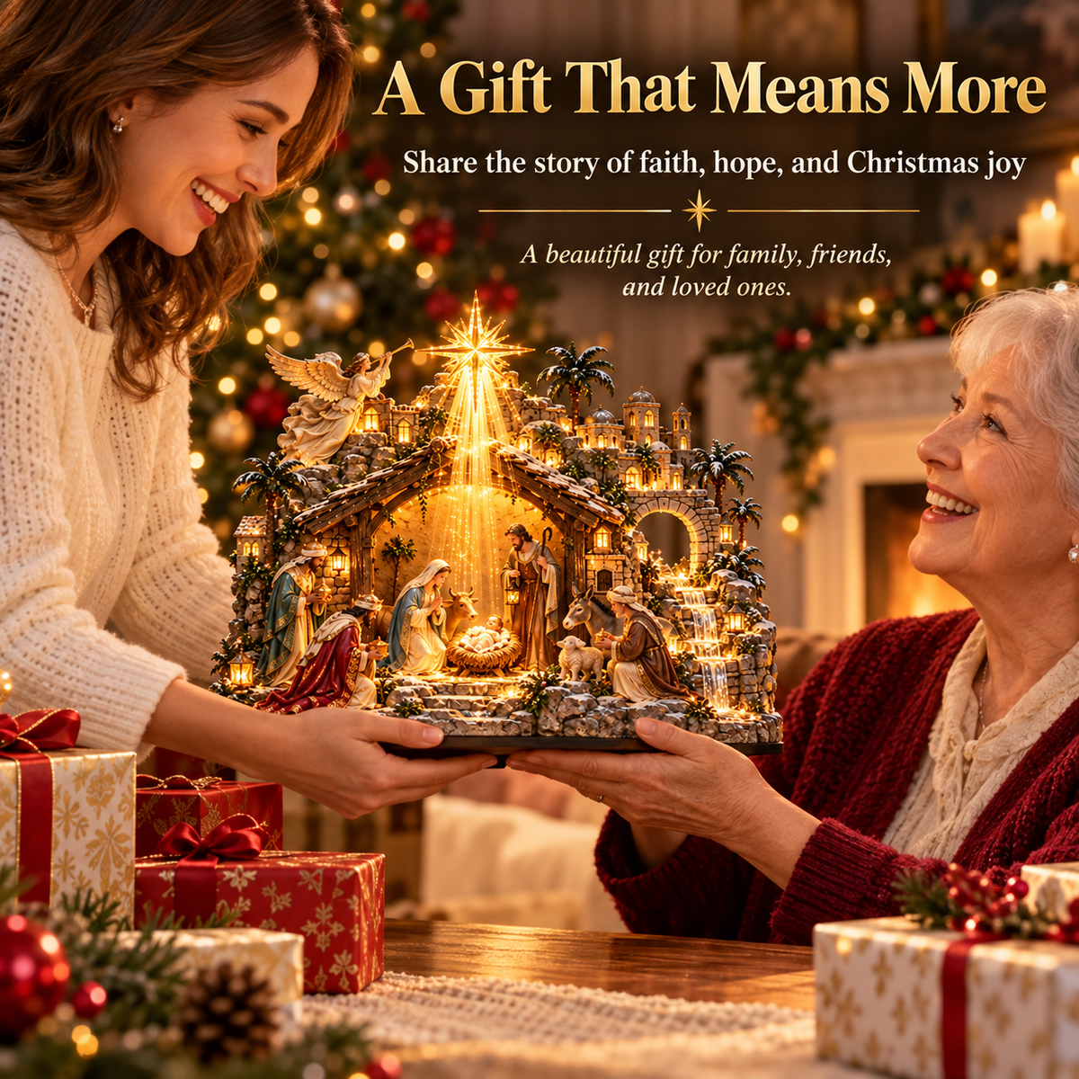🌟 Bethlehem Starfall Nativity Village – Lighted Christmas Tabletop Décor
