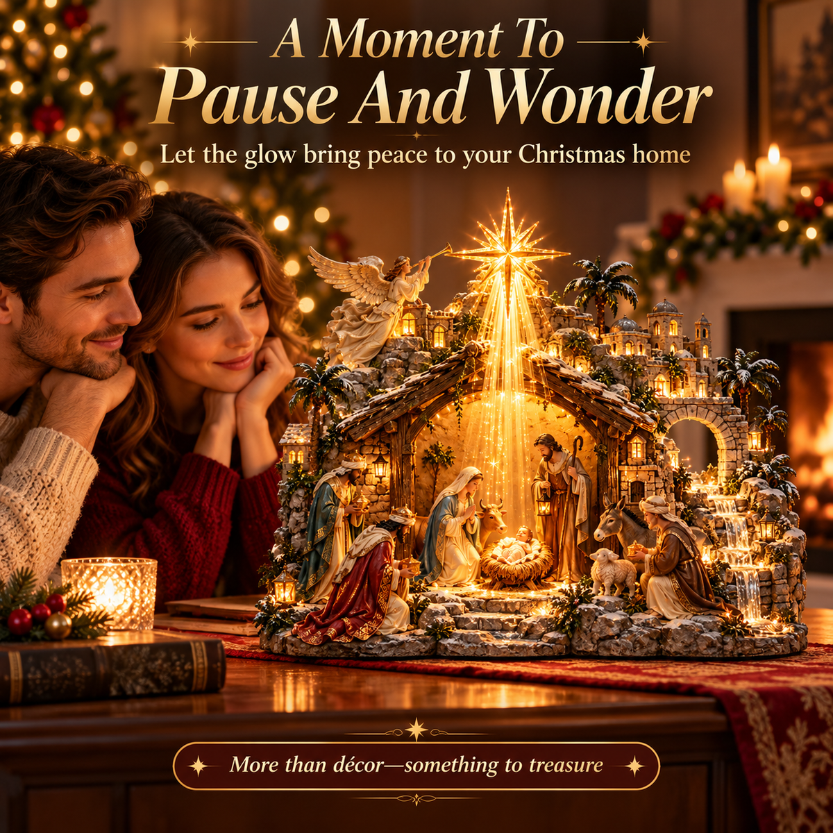 🌟 Bethlehem Starfall Nativity Village – Lighted Christmas Tabletop Décor