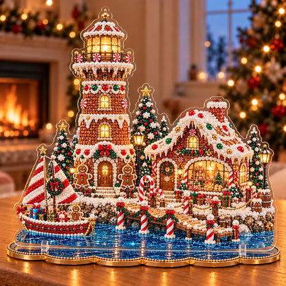 ✨ Premium Pearl Christmas Lighthouse Diamond Painting Art Kit | Luxury Flocked Canvas with Scratch-Resistant Non-Fading Pearl Beads DIY Holiday Decor 🎅⛄️❄️