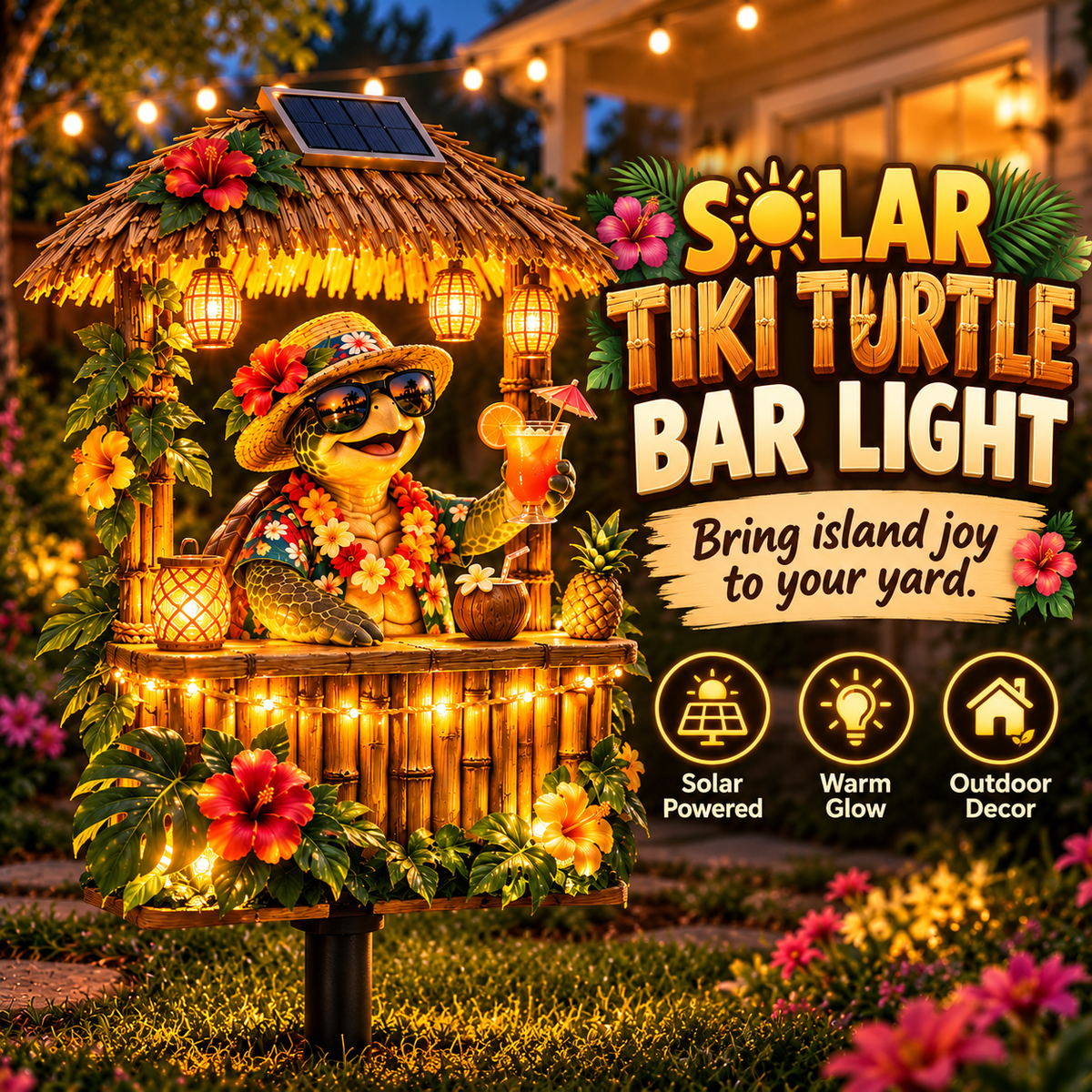 🌺 Solar Tiki Turtle Bar Light – Bring Island Joy & Warm Glow to Your Backyard ☀️🐢