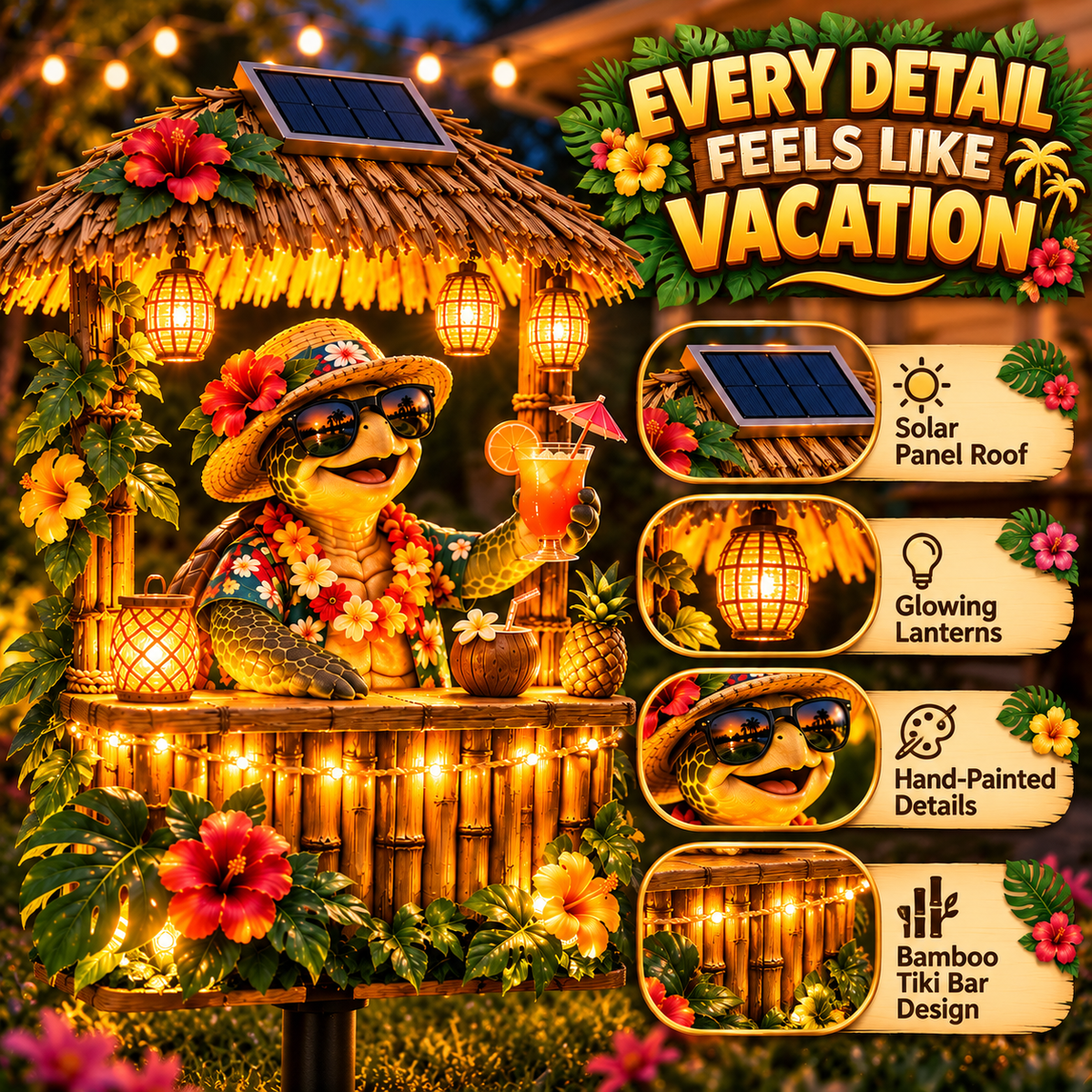 🌺 Solar Tiki Turtle Bar Light – Bring Island Joy & Warm Glow to Your Backyard ☀️🐢