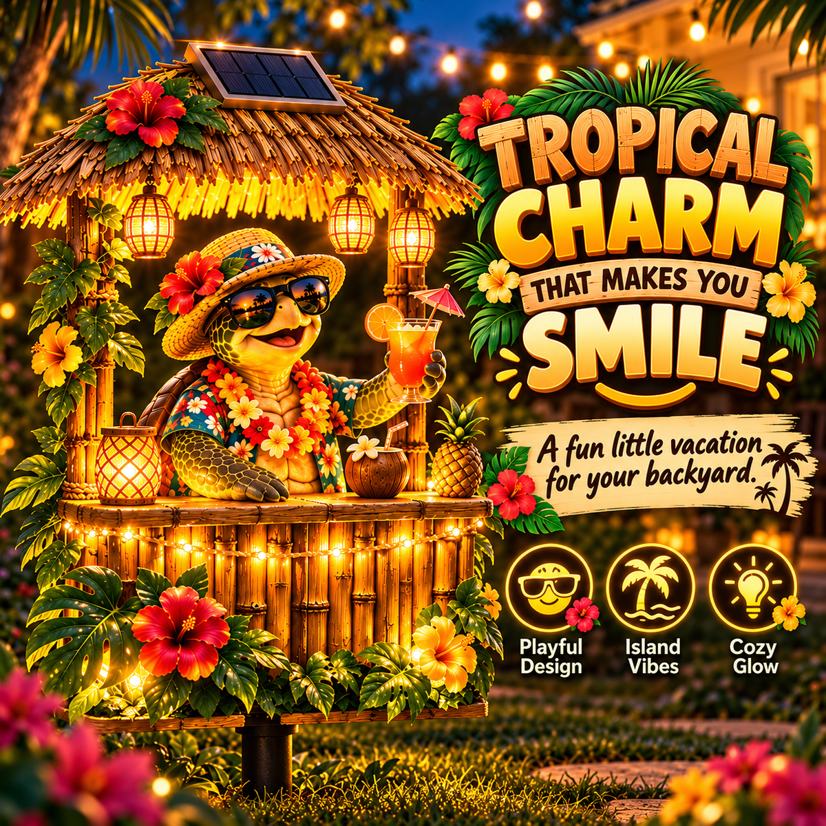 🌺 Solar Tiki Turtle Bar Light – Bring Island Joy & Warm Glow to Your Backyard ☀️🐢